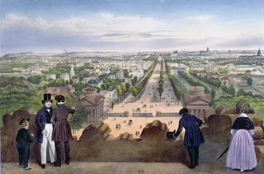 Gesamtansicht der Champs-Elysees, vom Arc de Triomphe aus gesehen, Illustration aus 